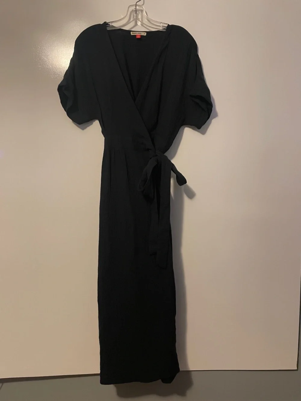 Marine Layer Black Gauge Cotton Wrap Dress Size Medium - Picture 3 of 7